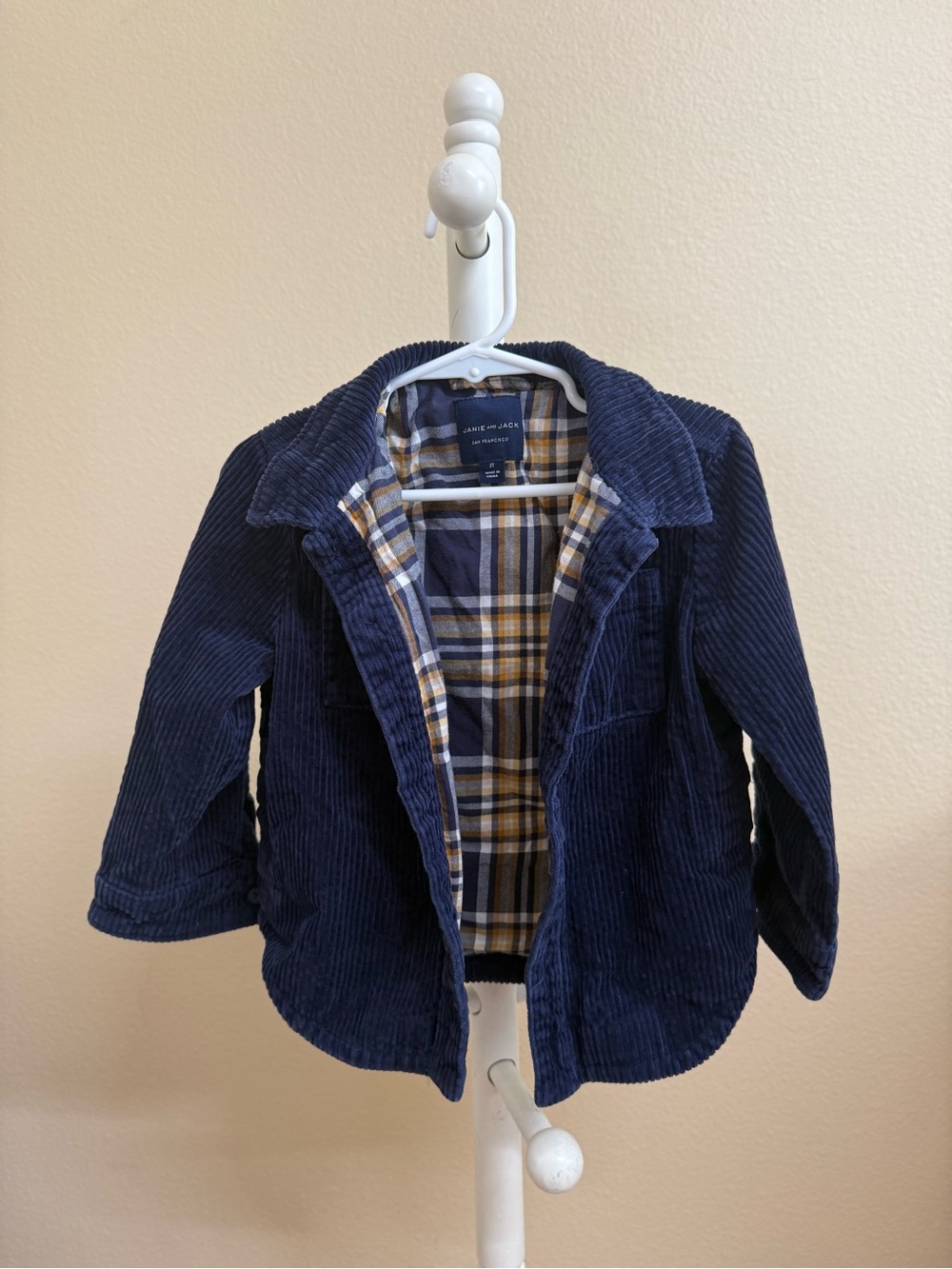 Janie and Jack Navy Corduroy Jacket with Plaid Interior